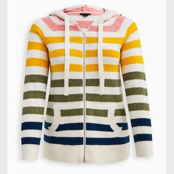 torrid Tops - Torrid Raglan Zip Sweater Hoodie - Multi Stripe Size 6